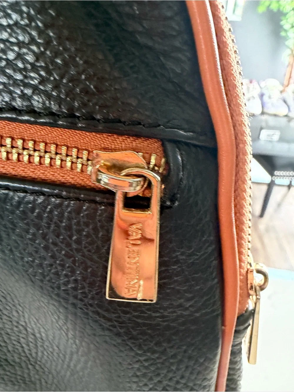 Valentina Black and Tan Leather Backpack with Gold Hardware